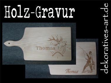 dekoratives Burgau Unterknöringen Gravur Werbung Werbemittel Firma Logo gravieren Laser Holz Brett Geschenk Name Jäger Angel Küche