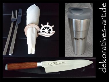 dekoratives Burgau Unterknöringen Gravur Werbung Werbemittel Firma Logo gravieren Laser Messer Becher Metall Serviette