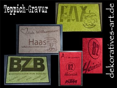 dekoratives Burgau Unterknöringen Gravur Werbung Werbemittel Firma Logo gravieren Laser Teppich Schmutzfangmatte Fotogravur