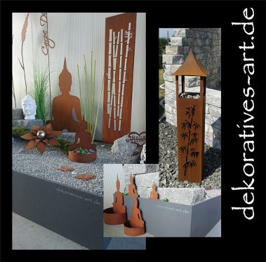 dekoratives Unterknöringen Rost Deko Buddha Bambus Garten asiatisch Chinesisch YinYang Ying Yang