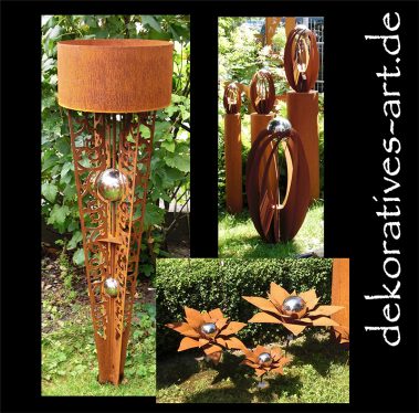 dekoratives Unterknöringen Rost Deko Burgau Blume Edelstahl kugel Pflanzen Garten Blumenbeet Terrasse