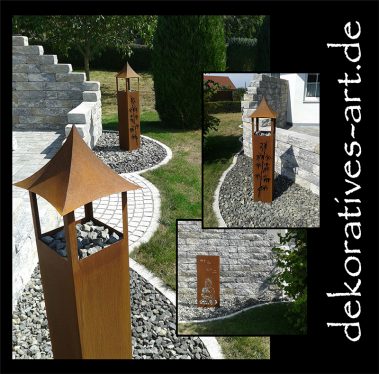 dekoratives Unterknöringen Rost Deko Burgau Garten Säule Stele Asien asiatisch Buddha Bambus China