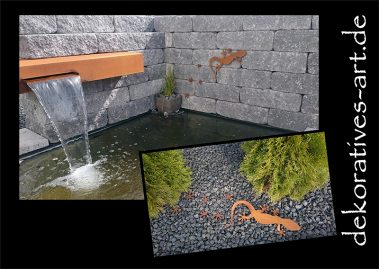 dekoratives Unterknöringen Rost Deko Burgau Wasser Terasse Wasserauslauf Wasserfall Brunnen Wasserspiel